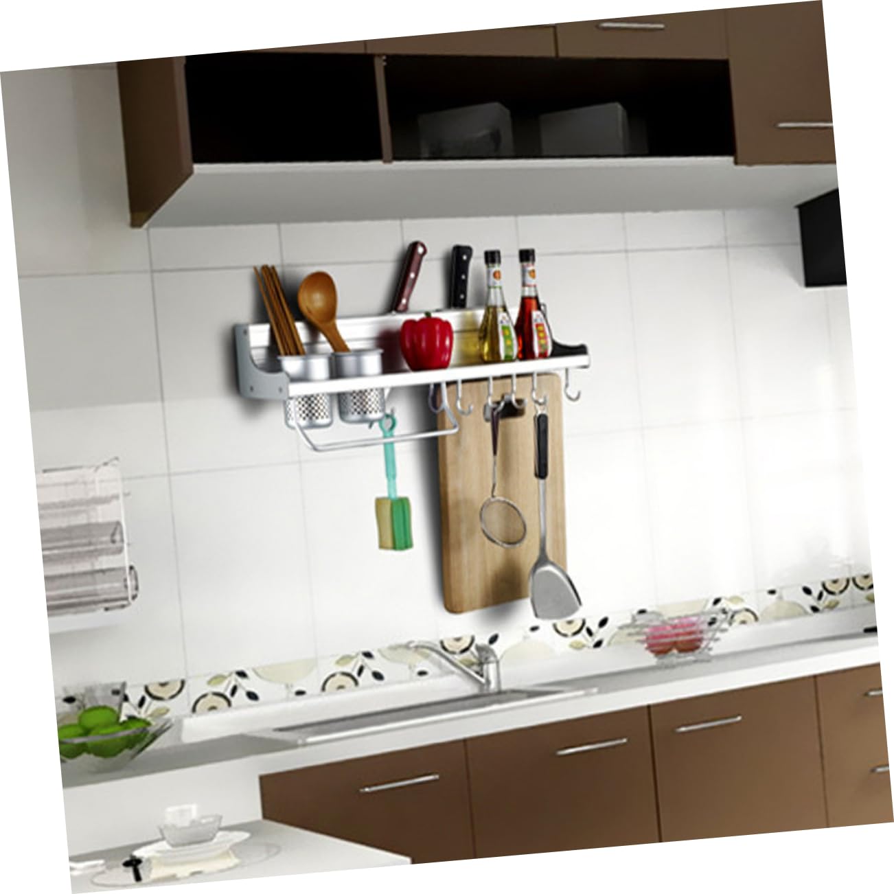 Porta Spezie da Parete 8 Ganci e 2 Vaschette in Alluminio per Cucina e Hotel, Moderno e Facile da Pulire
