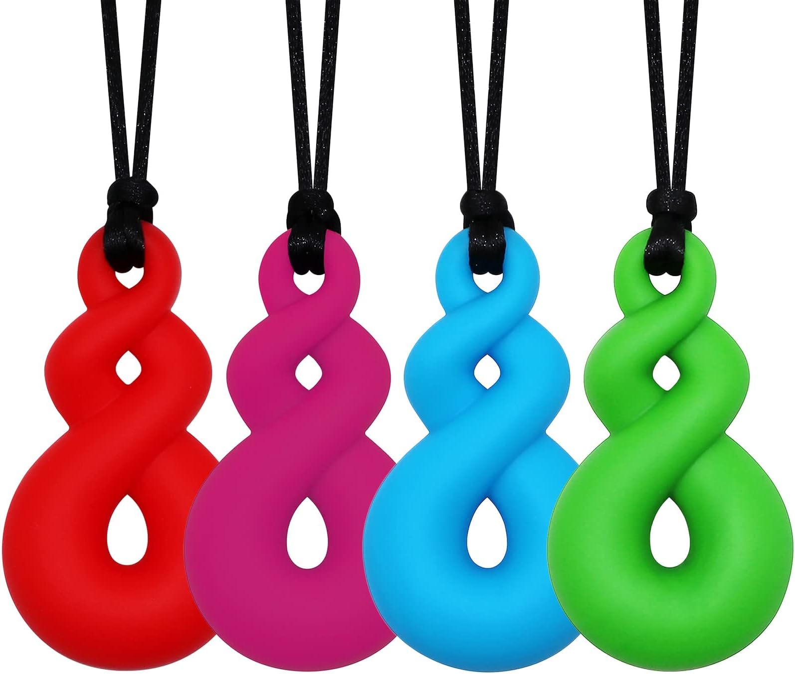 Chew Necklaces for Kids With Autism, ADHD, SPD, or Special Needs - Sensory Silicone Chewy Necklace Toys for Boys, Girls, Adults, Teens - 4 Pack