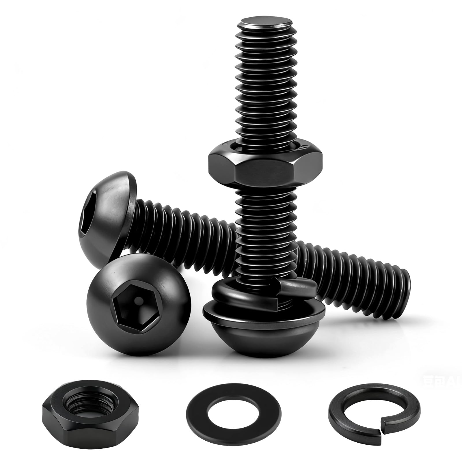 NZNSML 20 Pcs Nuts and Bolts Set M10x40 mm Hex Socket Button Head Machine Screws Round Head Pan Bolts Carbon Allen Screw with Nuts and Washers Full Thread for Furniture Installation