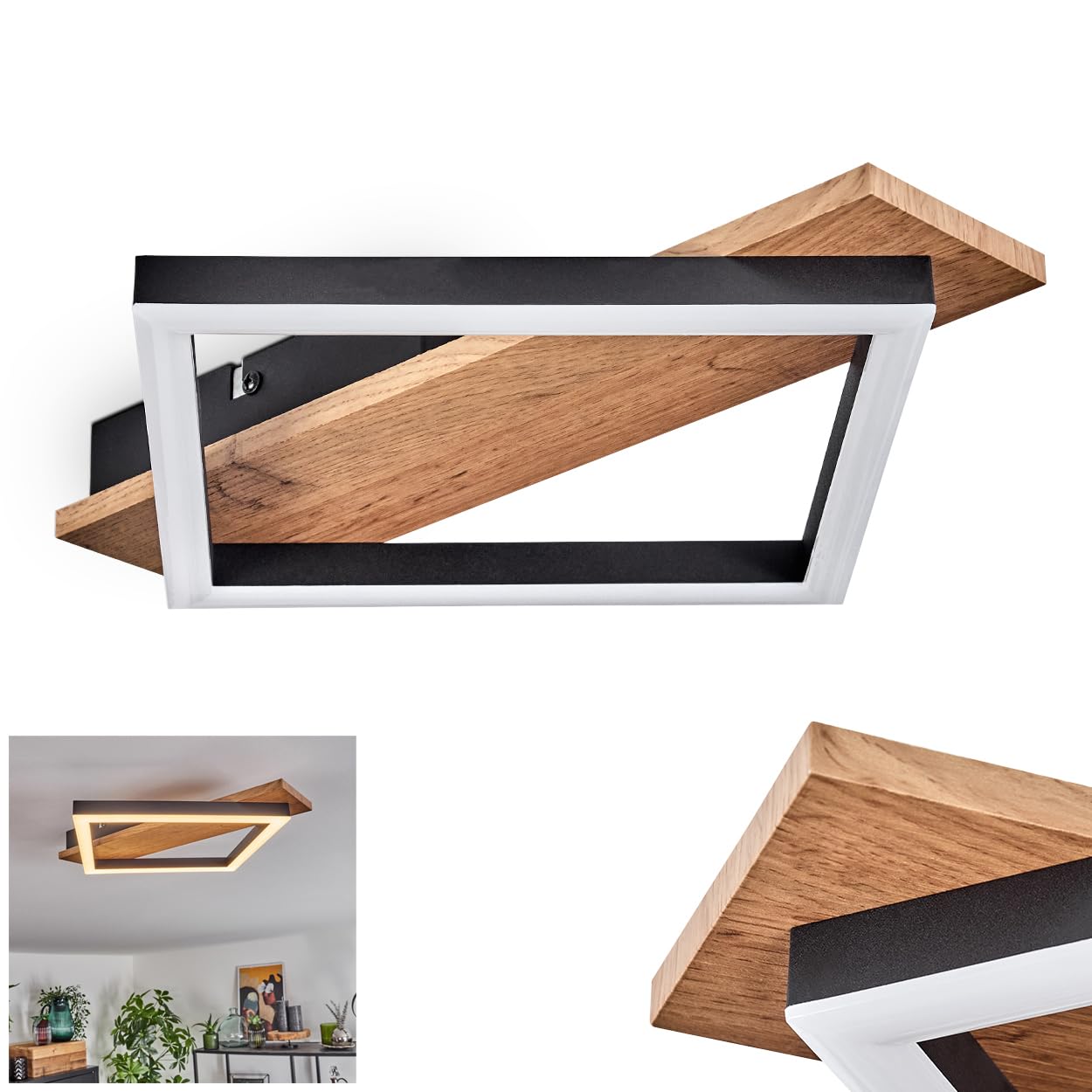 Cascada LED Ceiling Light, Modern Ceiling lamp Made of Metal/MDF/Plastic in Black/Wood Look/White, 1 Light, 12 watts, 1350 lumens, 3000 Kelvin