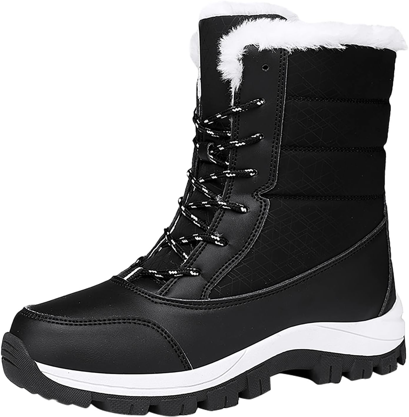 ZBYY Womens Snow Boots,Fur Lined Warm Winter Lace up Boots Mid Calf Snow Boots Outdoor Waterproof Anti-Slip Walking Boots for Women