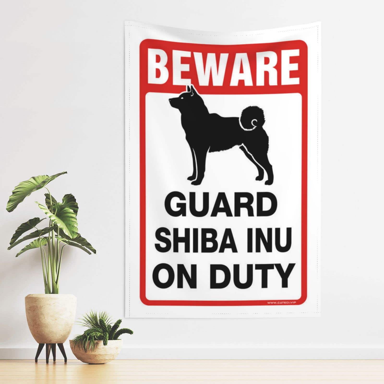 Pravoxi Boys One Color Bedroom Accessories Beware! Guard Shiba Inu On Duty Tapestry Tapestry For Wall Tapestry With Words(75X100cm)