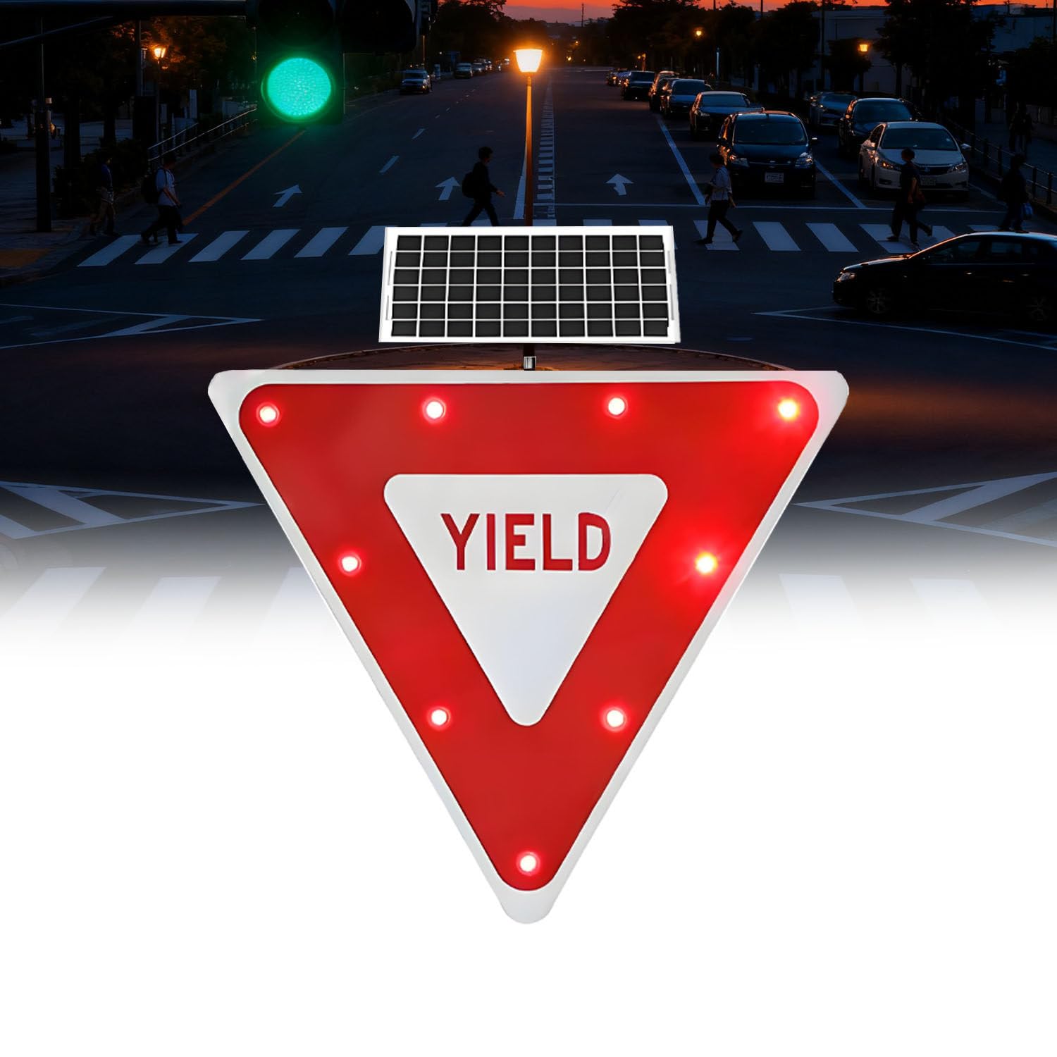 Señal de ceda el Paso reglamentaria, señal de ceda el Paso de Aluminio, señal de Cruce LED Triangular Intermitente, para Carreteras, aparcamientos, fábricas, escuelas 1pack