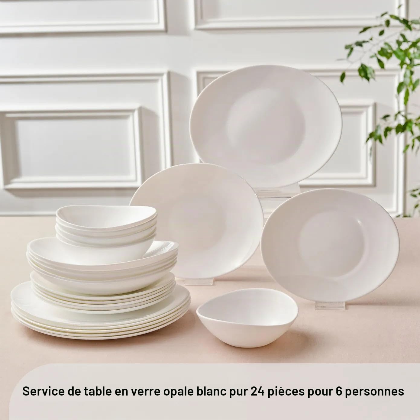 Karaca Pure Set de Vaisselle en Verre 24 pièces, Service de Vaisselle pour 6 Personnes, Élégant, Résistant à la Chaleur, Set de Assiettes Blanches, Service de Table Moderne