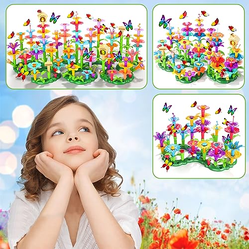 Image of Doloowee 238Pcs Flower Garden Building Toys for Girls 3 4 5 6 7 Year Old, Upgrade DIY Building Stacking Toys, STEM Preschool Educational Toddler Toys Brain Development Kindergarten Kids Toy | 238pcs washable, BPA-free DIY ower garden toy with box. Ultimate deluxe STEM gift for multiple kids ages 3-8.