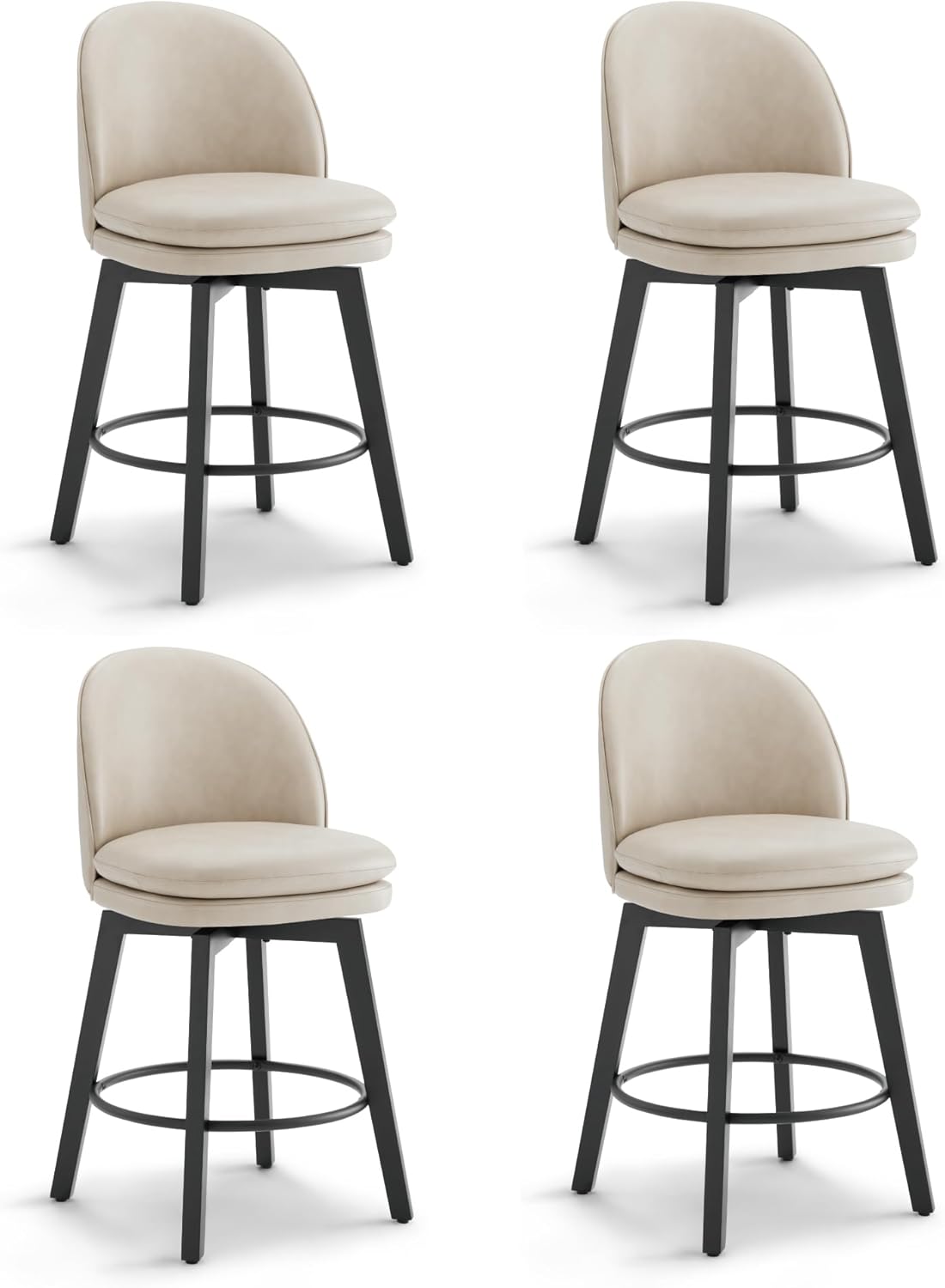 Counter Height Barstools 26 inch Upholstered Swivel Bar Stools with Back and Wood Legs for Kitchen Island,Set of 4,Beige PU Leather-Armless Beige Pu Leather-armless Set of 4