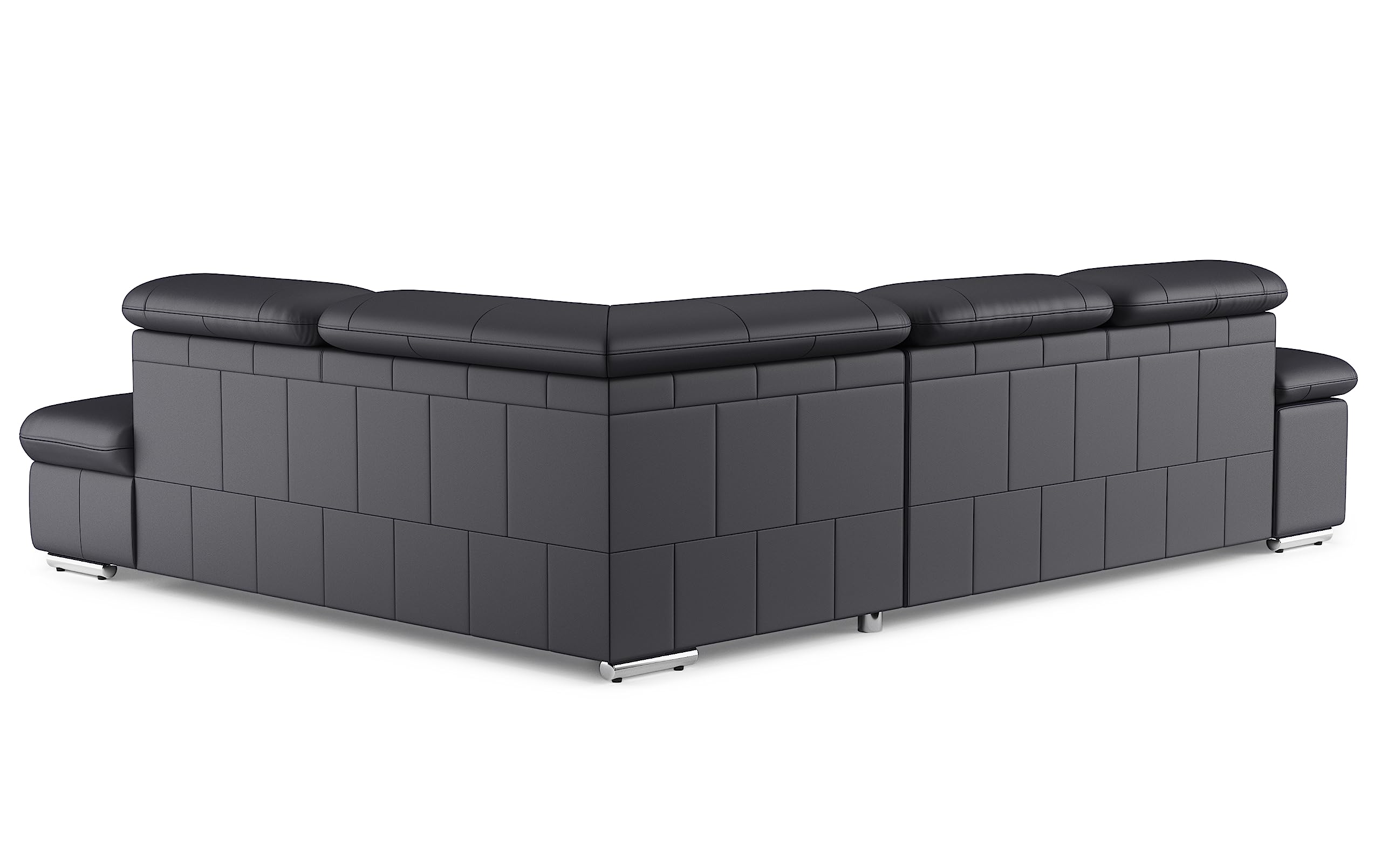 CAVADORE Leder-Ecksofa Valerie mit Ottomane / Eckcouch mit Kopfteilverstellung + Metallfüßen / 272 x 73 x 226 / Echtleder Schwarz