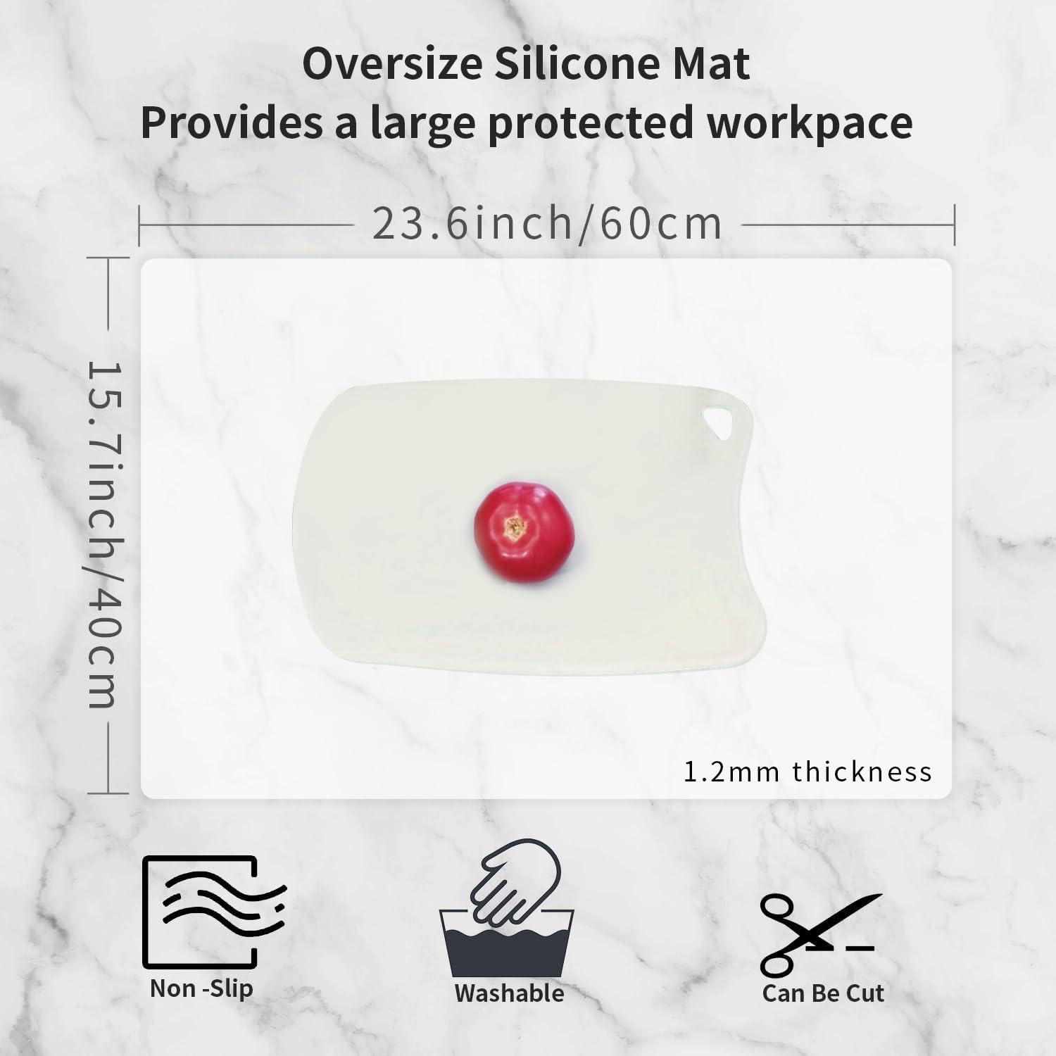 Confezione da 2 tovagliette in silicone oversize, set di 2 tovagliette in silicone per pasticceria, antiaderenti, resistenti al calore, impermeabili, antiscivolo (traslucido, 60 x 40 cm)