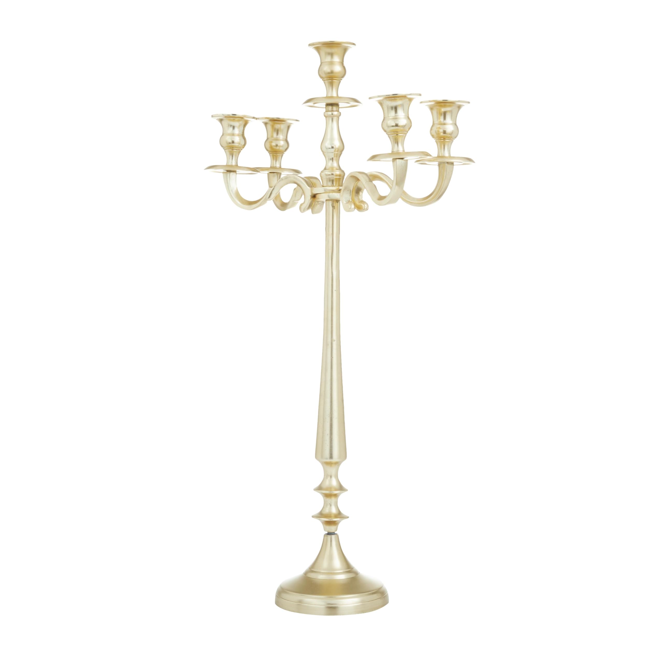 Deco 79 Traditioneller Aluminium-Kerzenhalter für Stumpenkerzen, dekorativer Kerzenständer für Heimdekoration, Hochzeit, Abendessen, Party, 33 x 33 x 61 cm, goldfarben | Dekorativer konischer Kerzenständer für 5 Teller