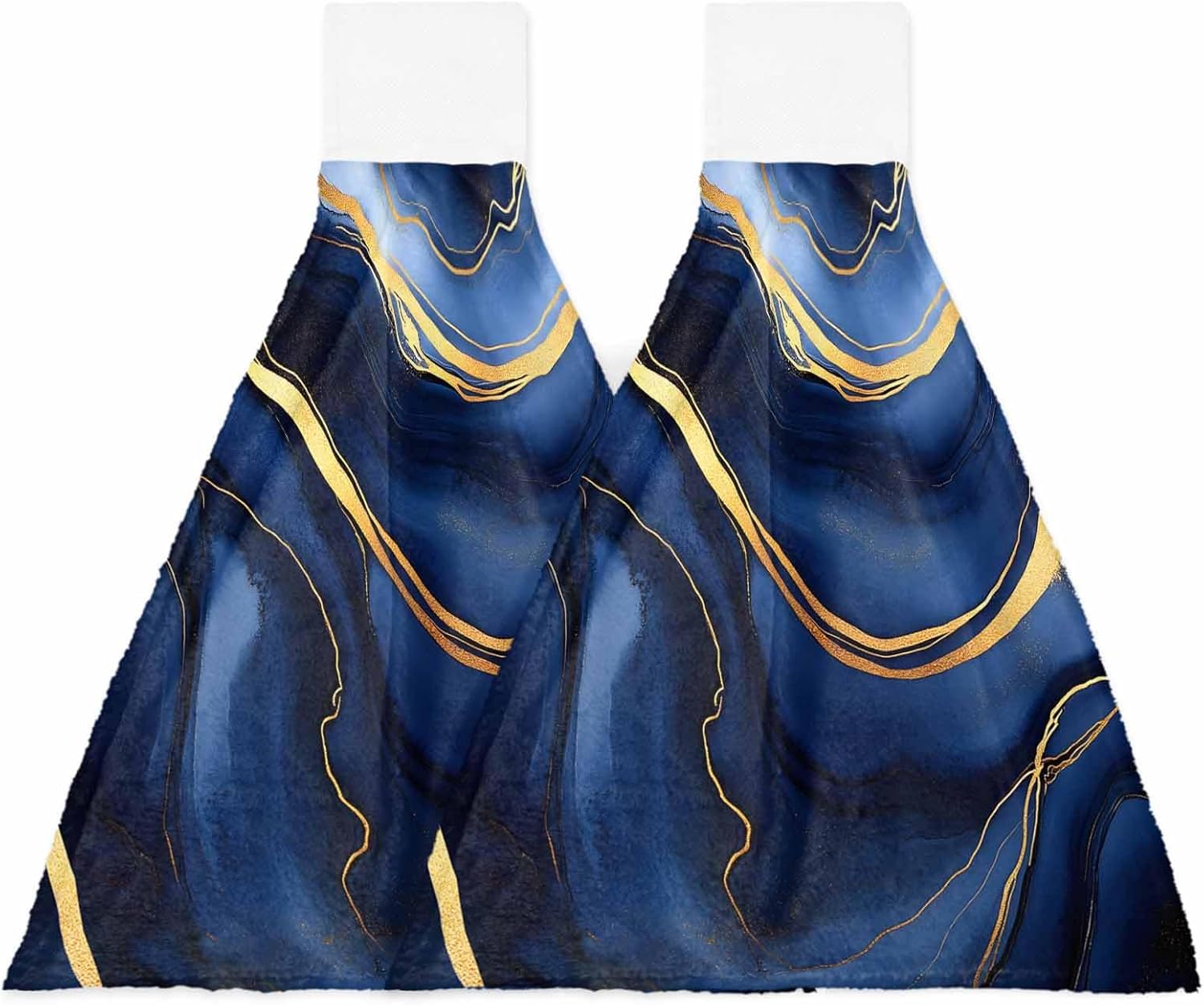 Marble Kitchen Hand Towels with Hanging Loops, Super Soft Thick Oven Fingertip Dry Microfiber Tie Dish Towel Absorbent Cleaning Washcloth for Bathroom, Kitchen Modern Navy Blue Abstract Gold
