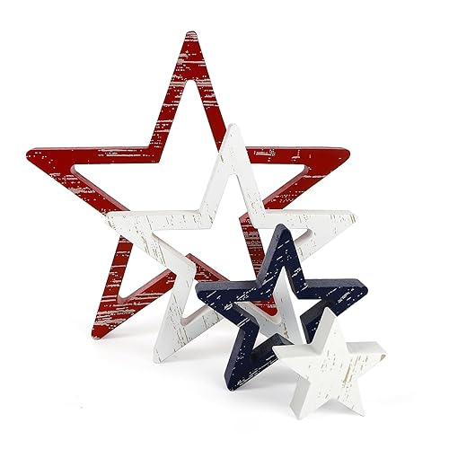 COCHIE 4th of July Decorations Stars Set of 4, Red