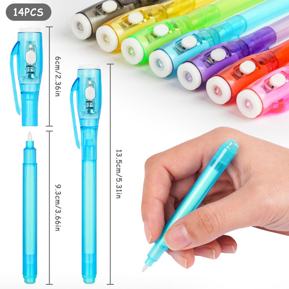 OFFCUP Invisible Ink Pen, 14pcs Spy Pen with UV Light, Magic Marker Pens with UV Light for Kids Spy Pens Invisible Ink - Image 2