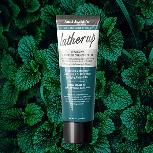 Aunt Jackie's Aloe & Mint Recipes Lather Up Stimulating Hair Moisturizing Shampoo Creme, Sulfate Free For All Hair Types And Textures, Green, 10 Oz #TOP4