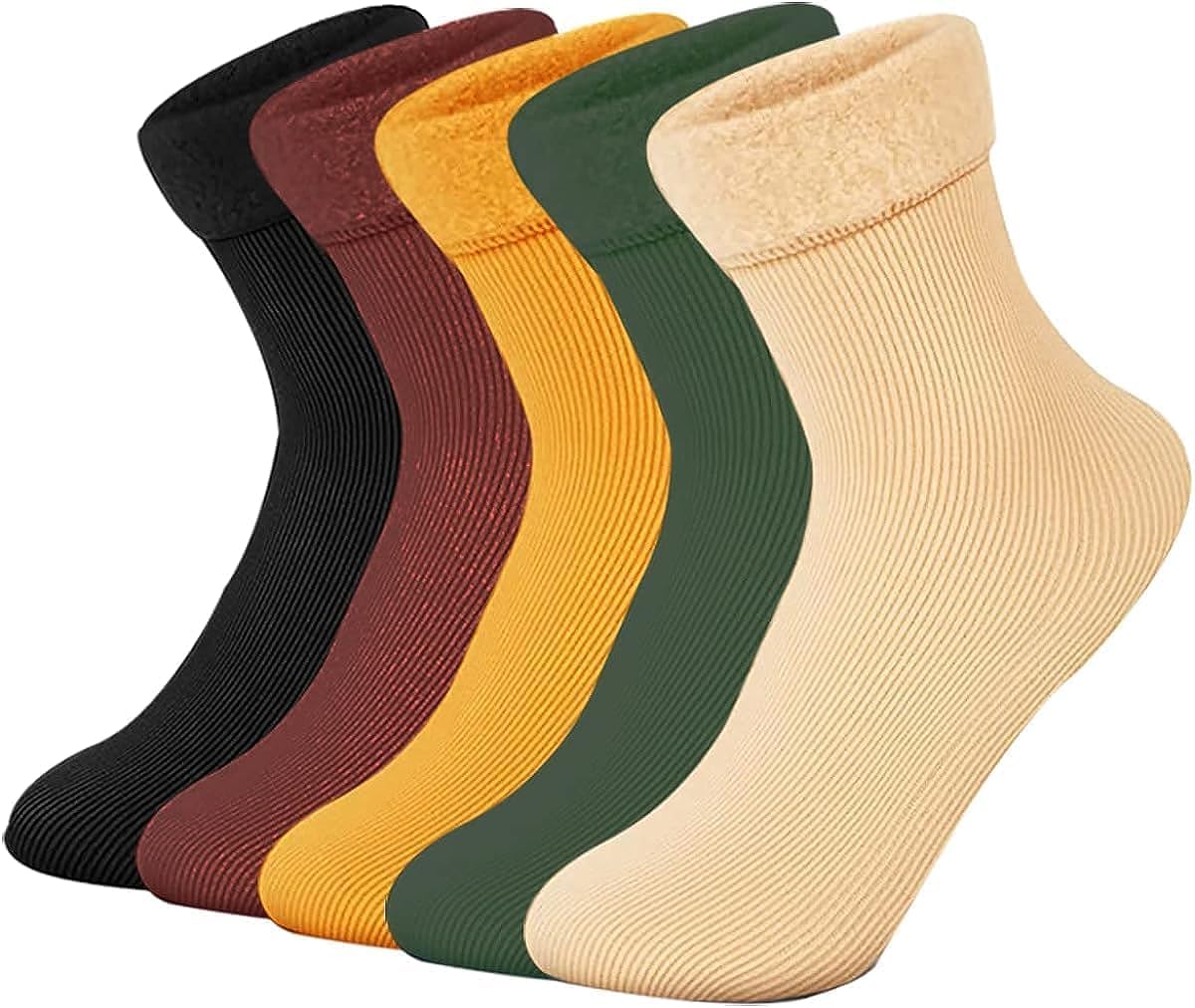 starvis Winter 4 pcs Adult Thick Warm Fleece Lined Thermal Ribbed Snow Wool Fur Socks Plush Girls/Women Fashion Fuzzy Solid Color Velvet Snow Socks(Random Color)-picture-29