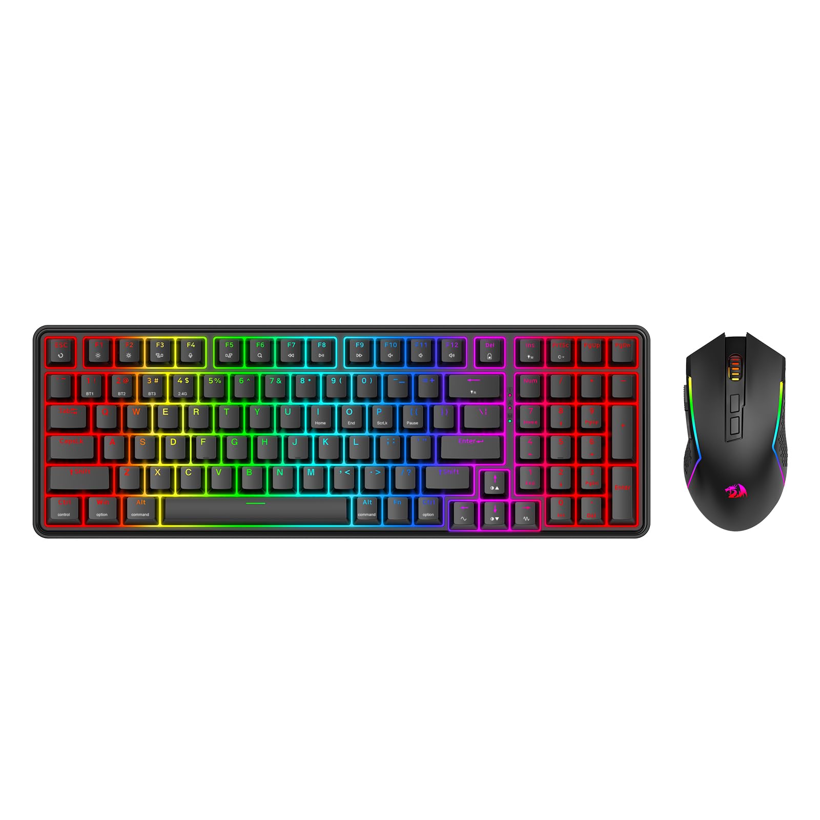 Redragon S162 Combinación de teclado y ratón inalámbrico para juegos de 3 modos, 99 teclas K744 RGB y 8000 DPI M693 para juegos