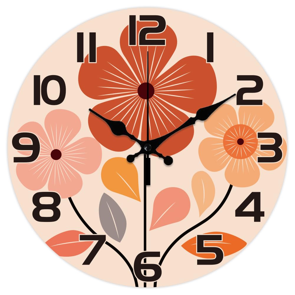 CHGCRAFT Artistic Flowers Pattern Wall Clock 12 Inch Non-Ticking Clocks Round Wall Hanging Clock Battery Operated for Bedroom Living Room Kitchen Office
