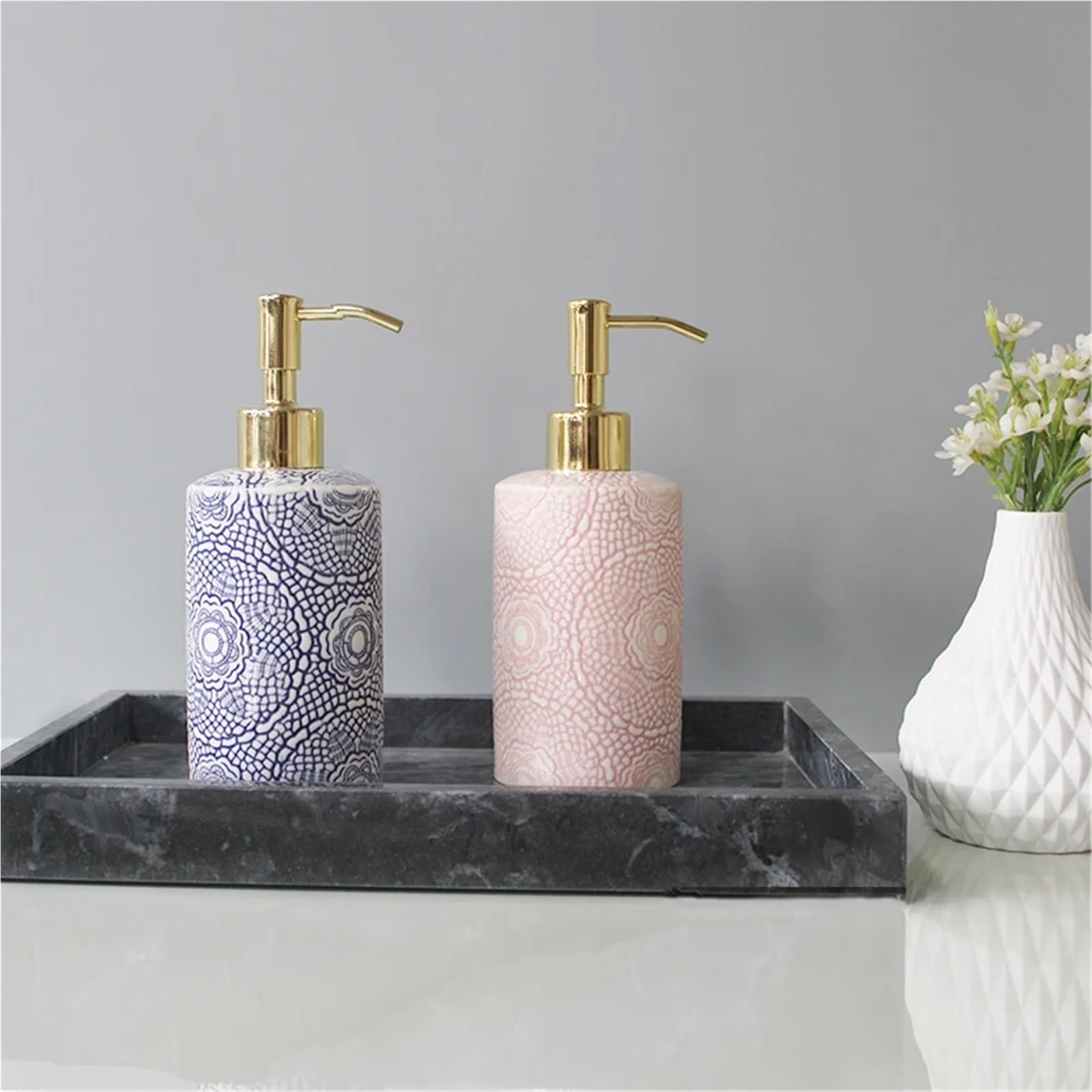 Dispenser per sapone in ceramica Bottiglia di lozione in ceramica Dispenser sapone da bagno Shampoo domestico Struccante stoccaggio Accessori(Color1)