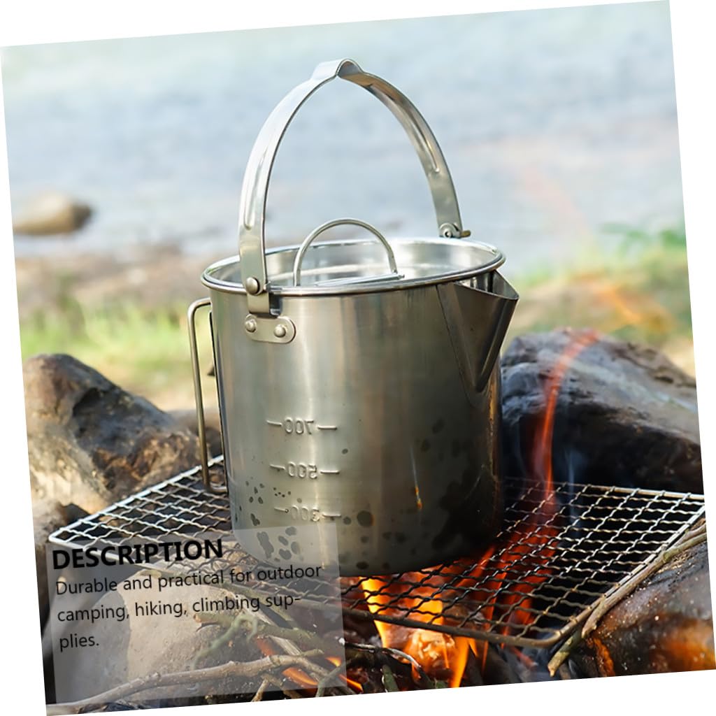 SUPVOX Ensemble De Vaisselle Camping Acier Inoxydable 5 Pièces Bol Tasse Bouilloire Portable Batterie Cuisine Randonnée Pique-niques Extérieur