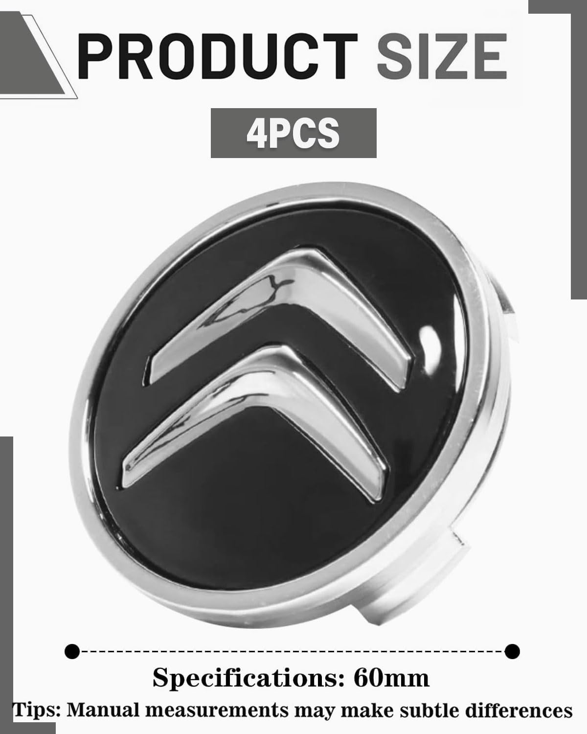 4 Tappi Nero Coprimozzo,Per Citroen 60mm C1 C3 C4 C5 C6 DS3 Fregi Cerchi in Lega Logo,Buona stabilità