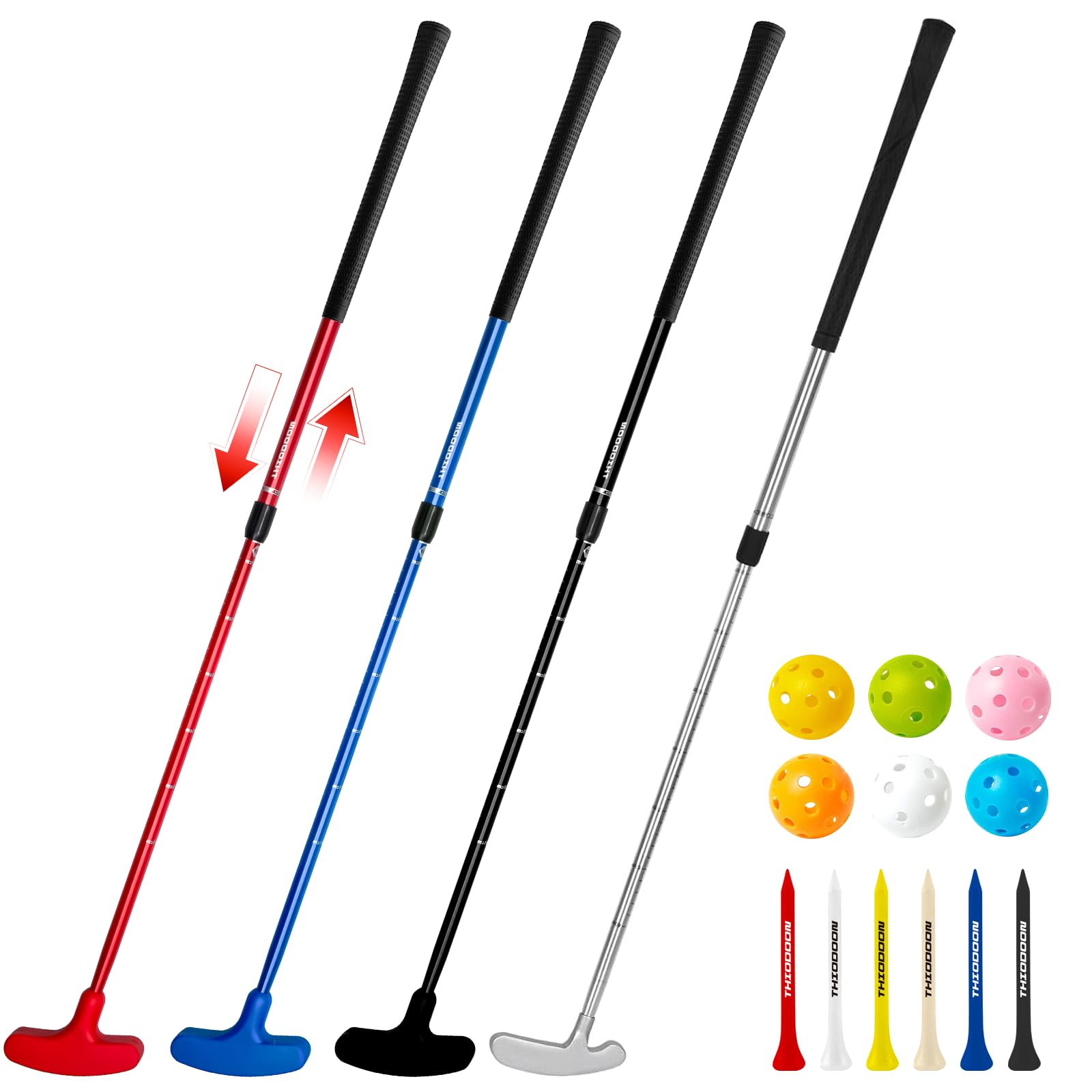 Golf Putters for Men Women 4 Pack Mini Putter for Right or Left Handed Adjustable Golf Club Putt Putt Set for Children, Toddler Junior and Adults Red Blue Black Silver