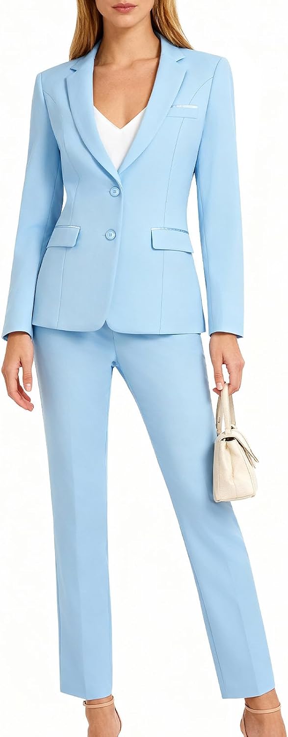 Women's 2 Piece Suit Lady 2 Button Business Work Office Slim Fit Blazer Jacket Pants Set - Image 3