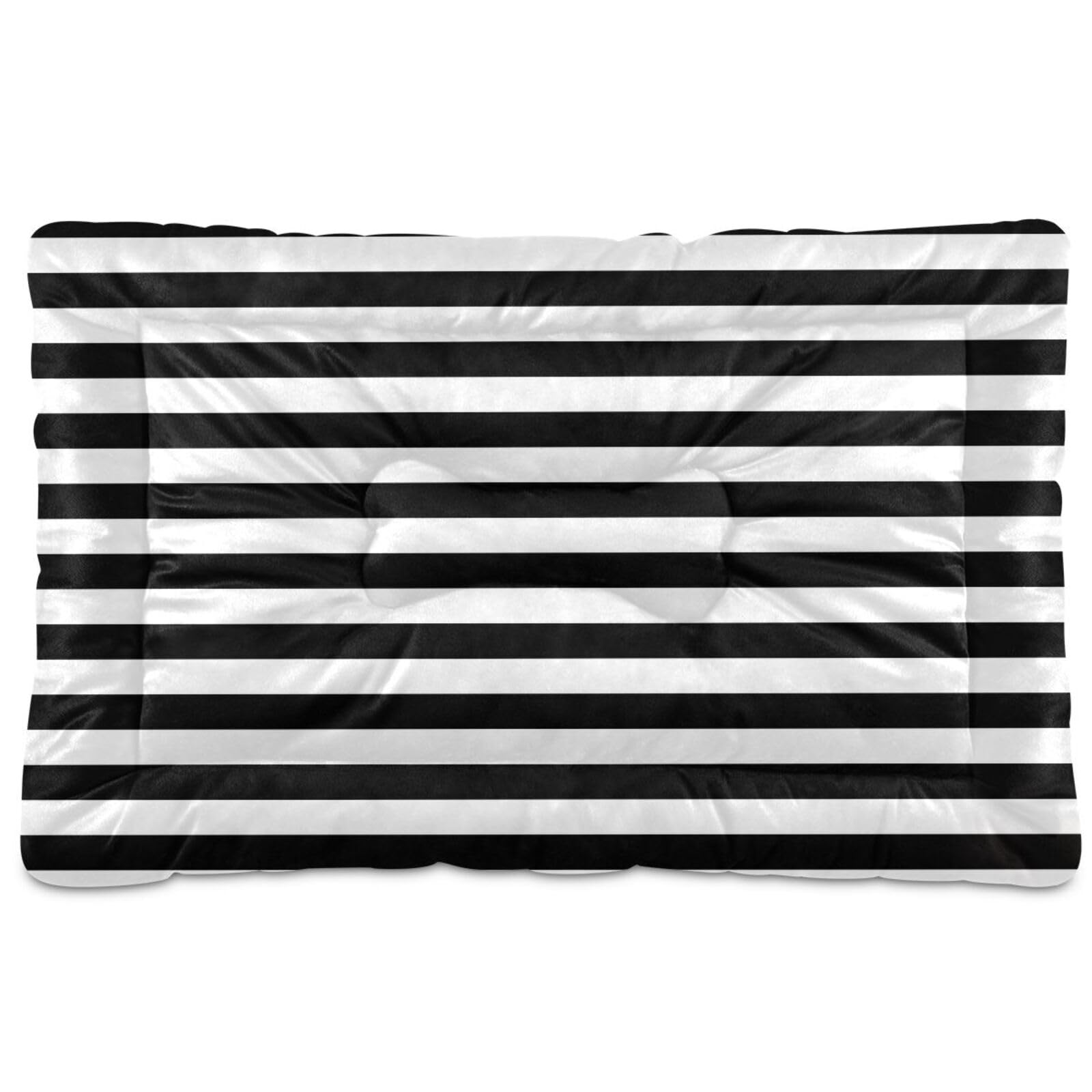 Ewusp Black White Stripes Calming Dog Bed for Small Medium Large Dogs Washable Dog Crate Mattress Soft and Cozy Pet Bed Floor Pad with Anti-Slip Bottom 91x60x6 cm