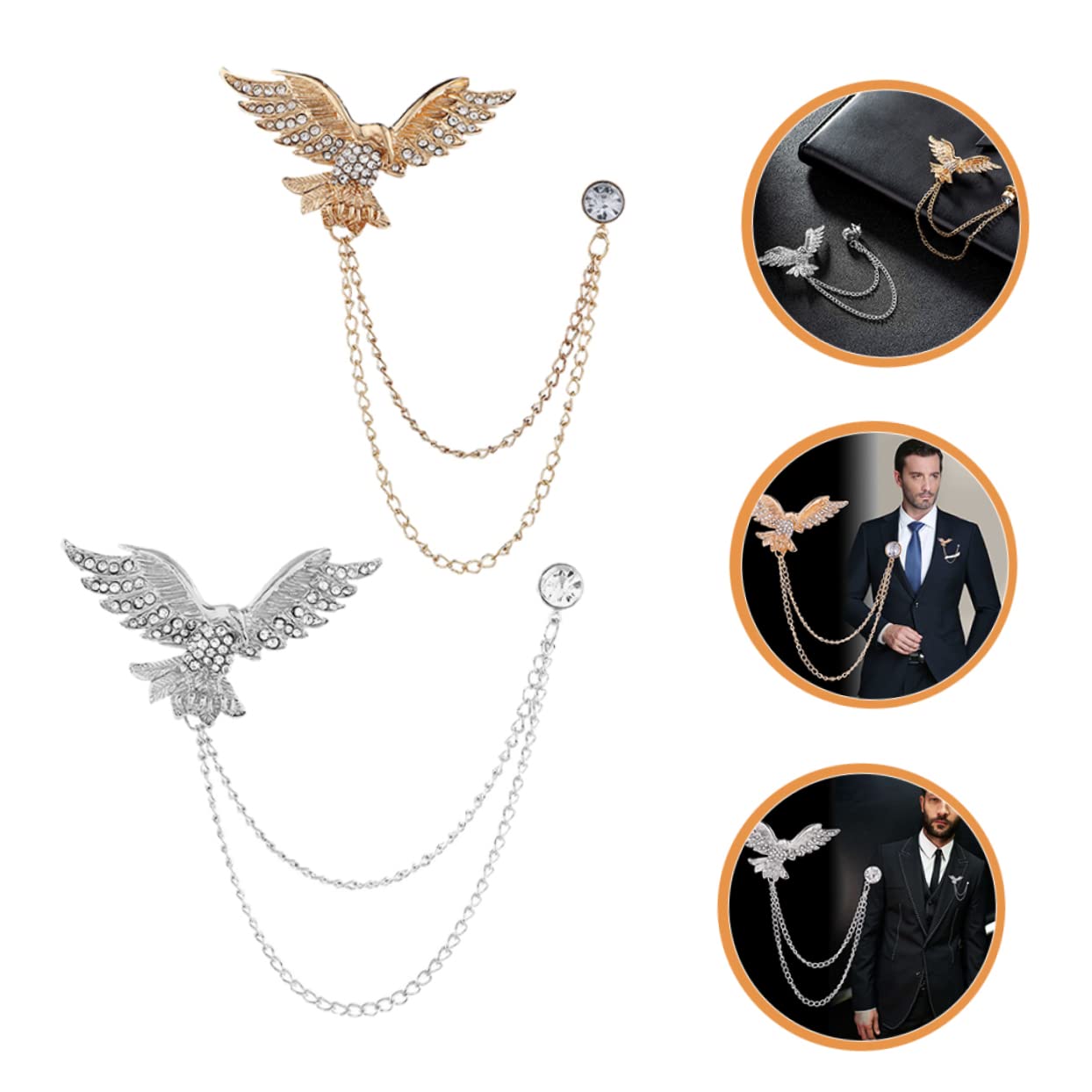 BESTYASH Broche De Águila Pin De Solapa De Animales Joyería De Broche De Animal Para Hombre Prendedor De Águila De Cadena Larga s De Borla Aleación