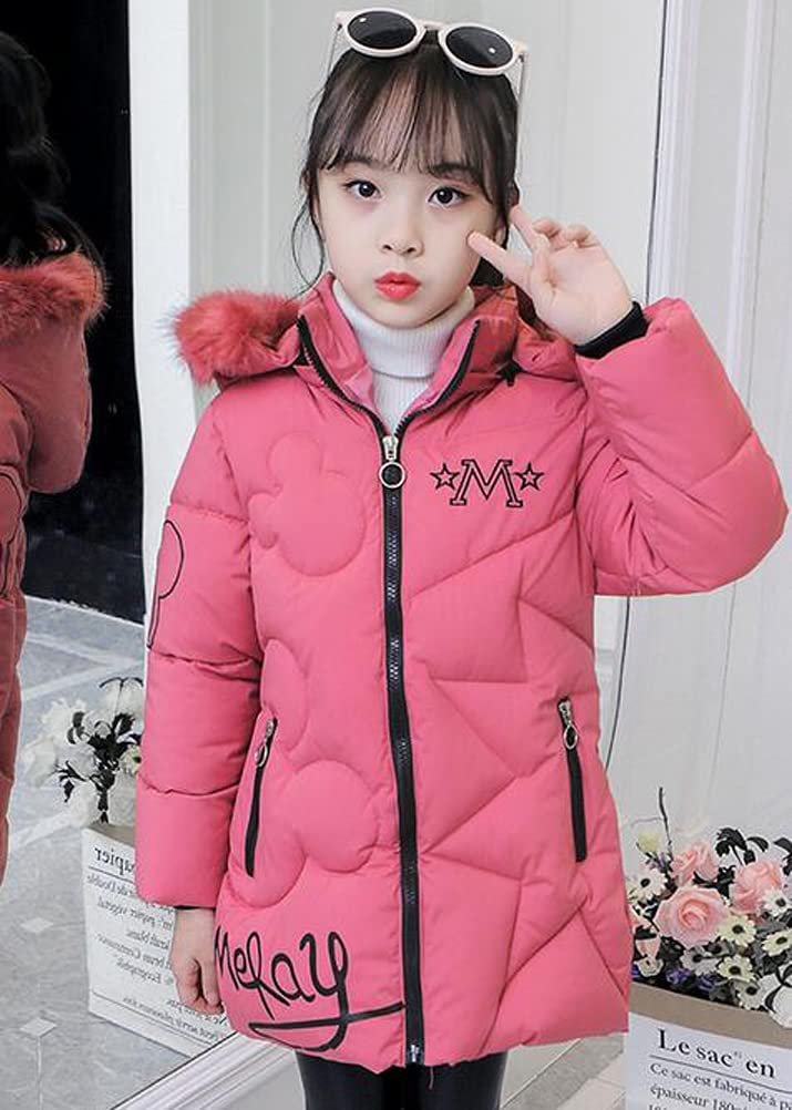 Chaqueta para niña, con capucha, piel sintética, invierno, rosa, negro, 4-13 años