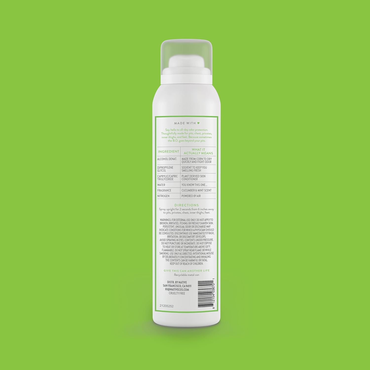 Native Whole Body Deodorant Spray, Cucumber & Mint, 72 Hour Odor Control, Aluminum Free, No Chemical Propellant, Contains Naturally Derived Ingredients, 3.5 oz - Image 8