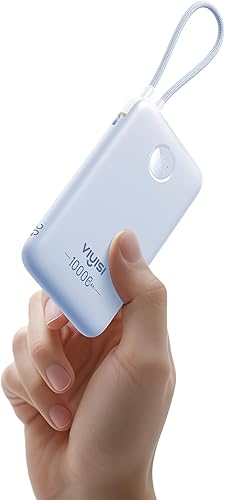 Banco de energía delgado de 10000 mAh, cargador portátil de viaje con cable USB-C integrado y pantalla LED, batería de carga rápida de 22.5 W,