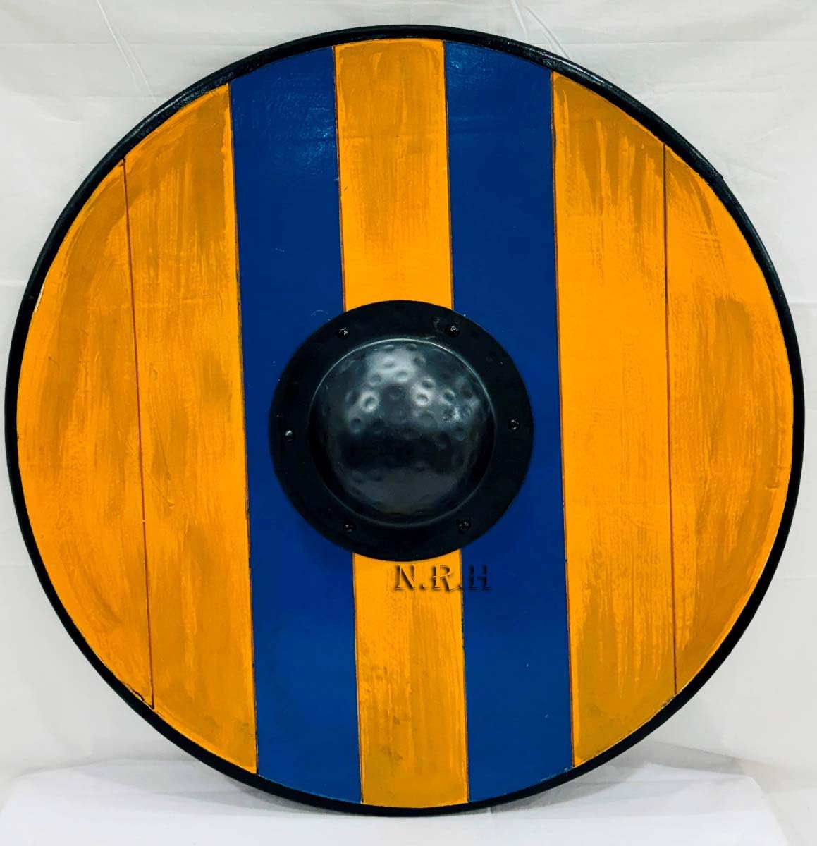 Medieval Viking Shield Vegvisir Wood & Iron Round Shield Norse Knight Battleworn LARP SCA Shield for Roleplay & Cosplay Authentic Yellow