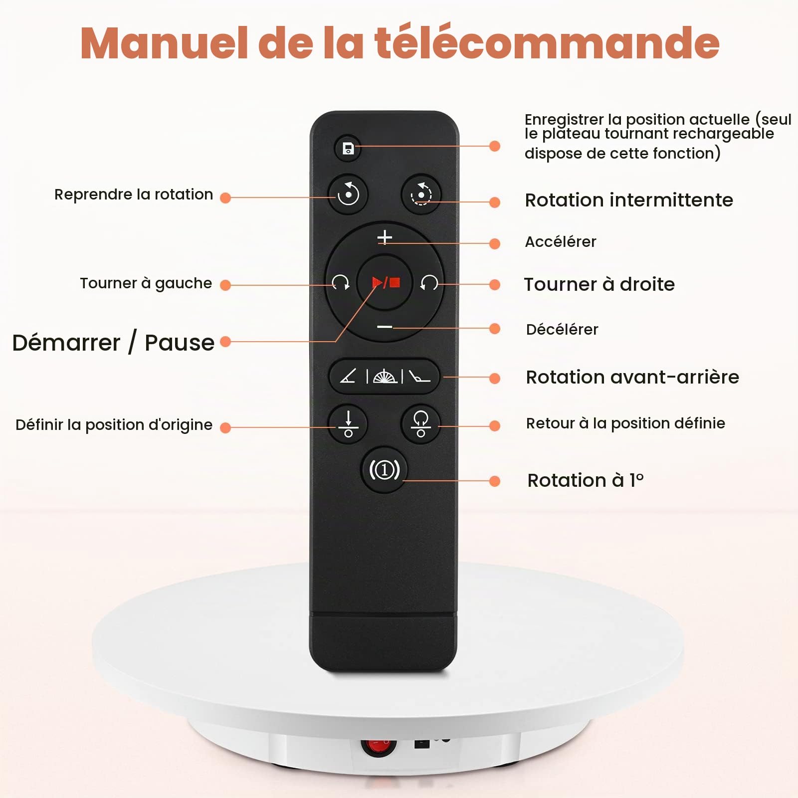 Plateau Tournant Électrique Aomdom, Table Rotative Rechargeable 360°, Vitesse Réglable Direction, Charge 100 kg, Diamètre 42 cm