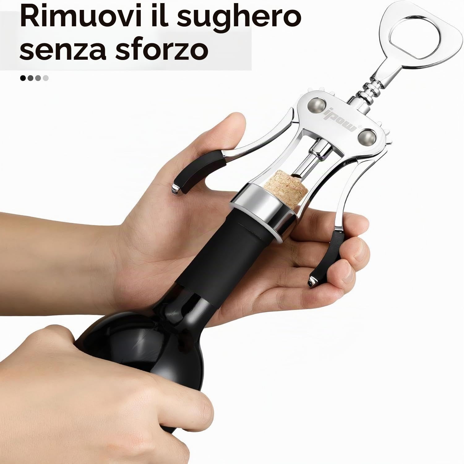 ipow, apribottiglie di vino in lega di zinco, vite ad ali pesanti, vite a sughero multifunzionale manuale per cameriere, argento