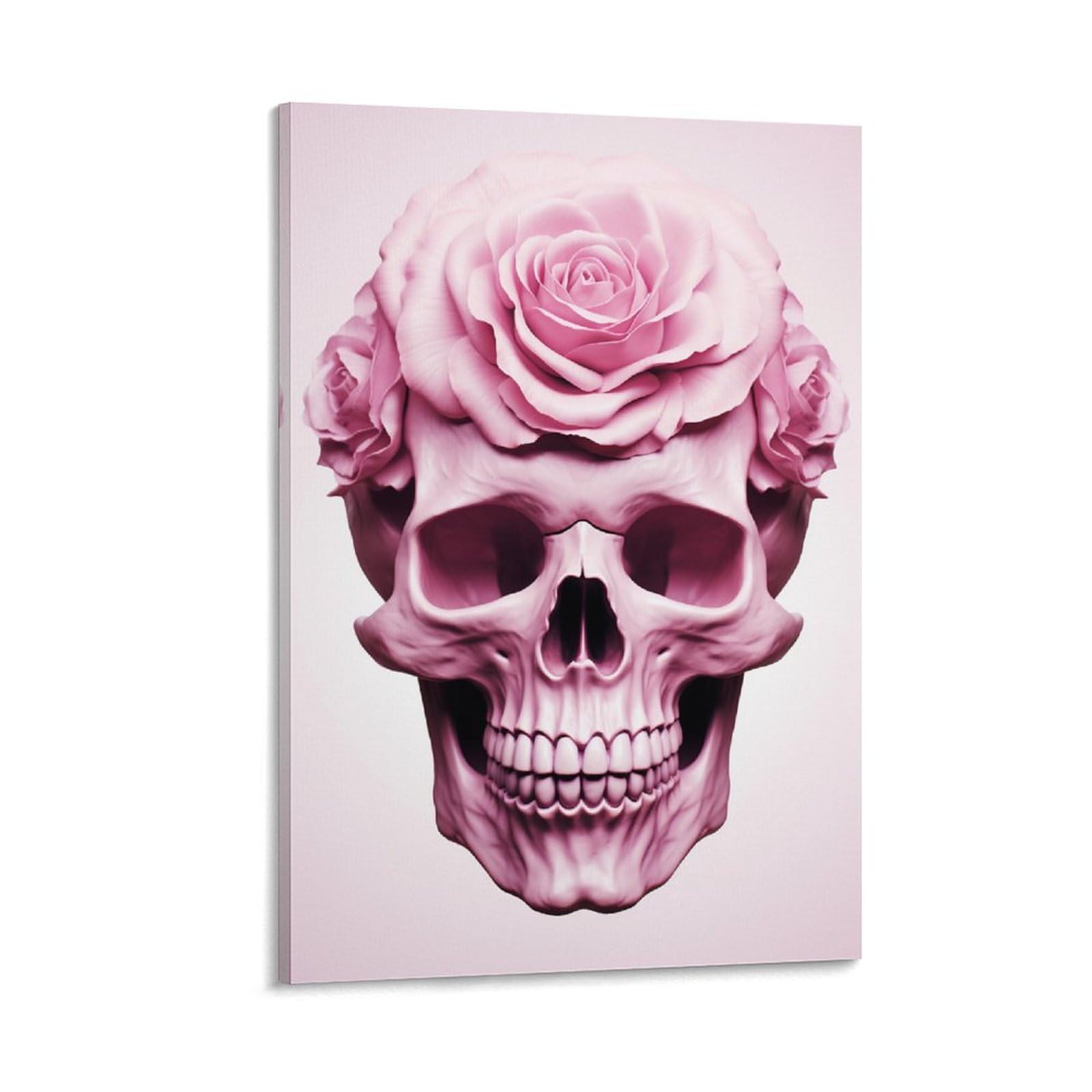 Foccar Frame-Pink Floral Skeleton Pink Floral Skeleton Canvas Wall Art Flower Abstract Gothic Skull Posters Wall Decor Painting Art For Home Room Artwork