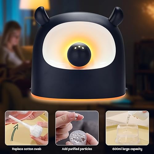 Miniatura 6 de KUNWFNIX Fat Moe Humidificador de niebla fría  Humidificadores ultrasónicos silenciosos, mini humidificador lindo con luz nocturna (sin batería