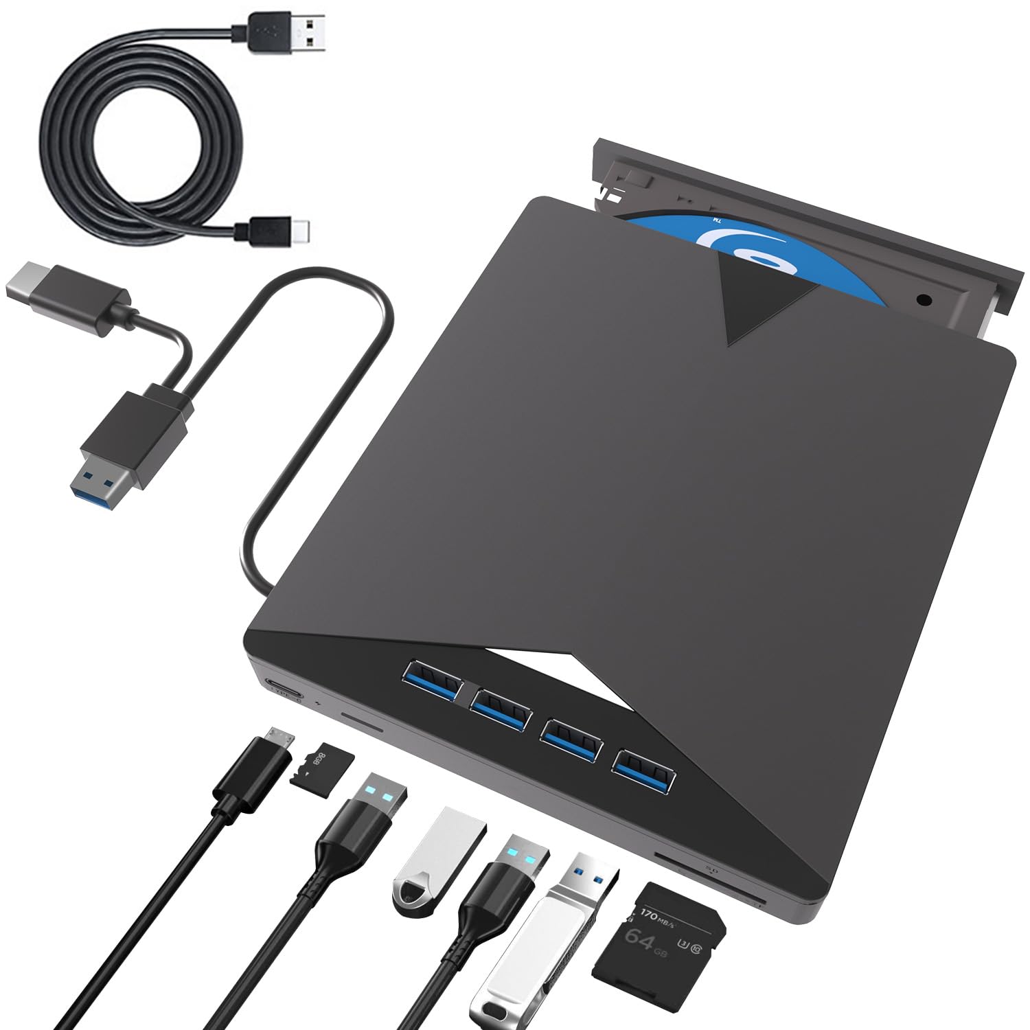 7 en 1 Lecteur Blu-Ray Externe, 3D CD DVD Graveur Optical Bluray Drive USB 3.0 Type-C Lecteur blu Ray 4k,Portable Externe Lecteur Blu Ray Externe, pour PC Windows 11 10 8 7