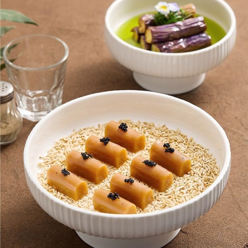 Platos de Cena Plato de cerámica Blanca con Tallo, Plato de Fruta, Cuenco for merienda de té de la Tarde, Cuenco de Postre Platos de Pasta(L)
