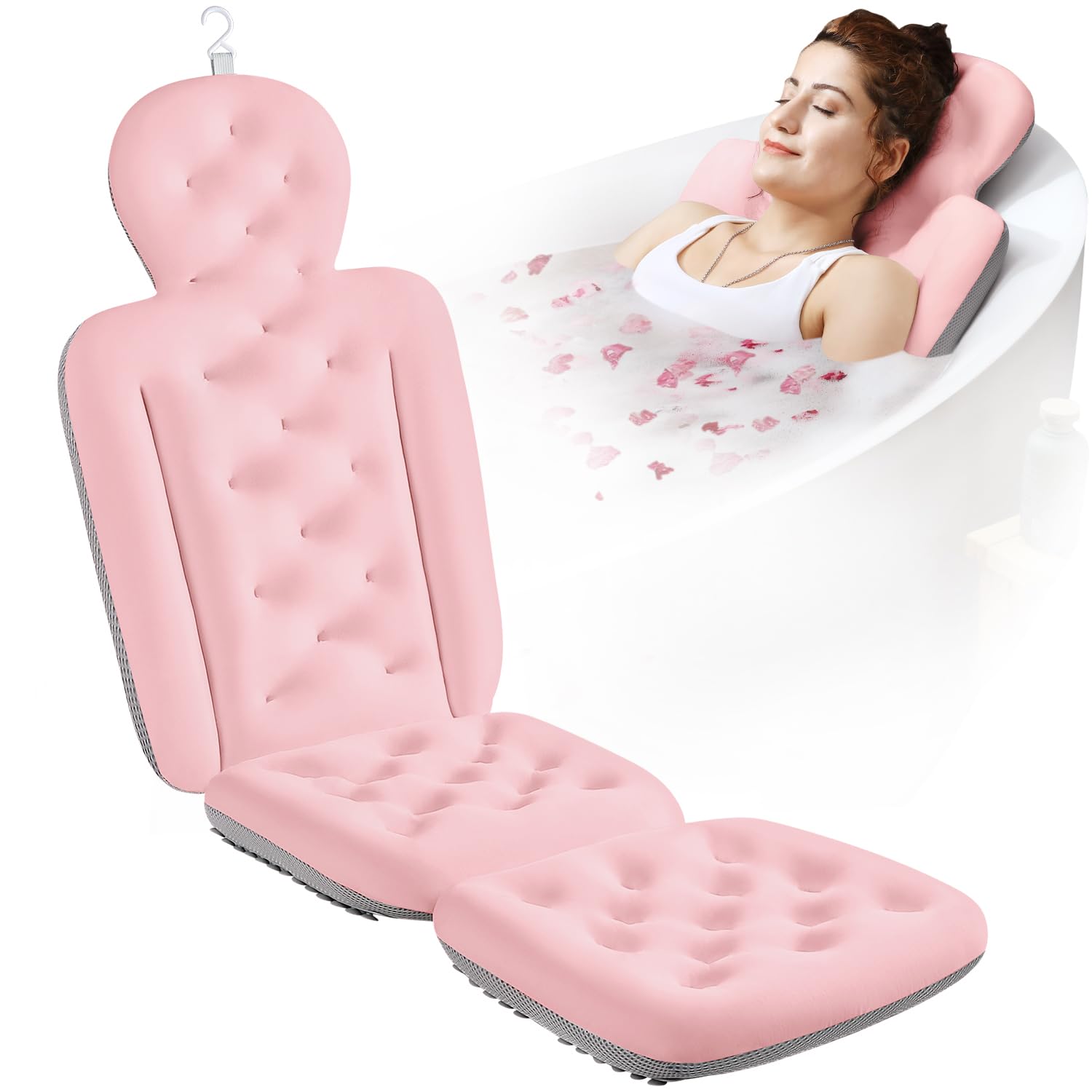 Full Body Bath Pillow for Bathtub, Thick Bathtub Cushion, Luxury Tub Pillow for Bath for Headrest Neck and Back Support Pink 56" x 16"