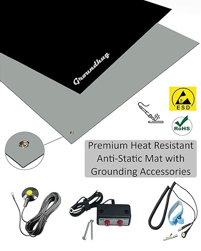 Miniatura 7 de Kit de alfombrilla de soldadura antiestática ESD de goma para alta temperatura, 30 x 60 pulgadas (2.5 x 5 pies) - 0.08 pulgadas de grosor, con doble