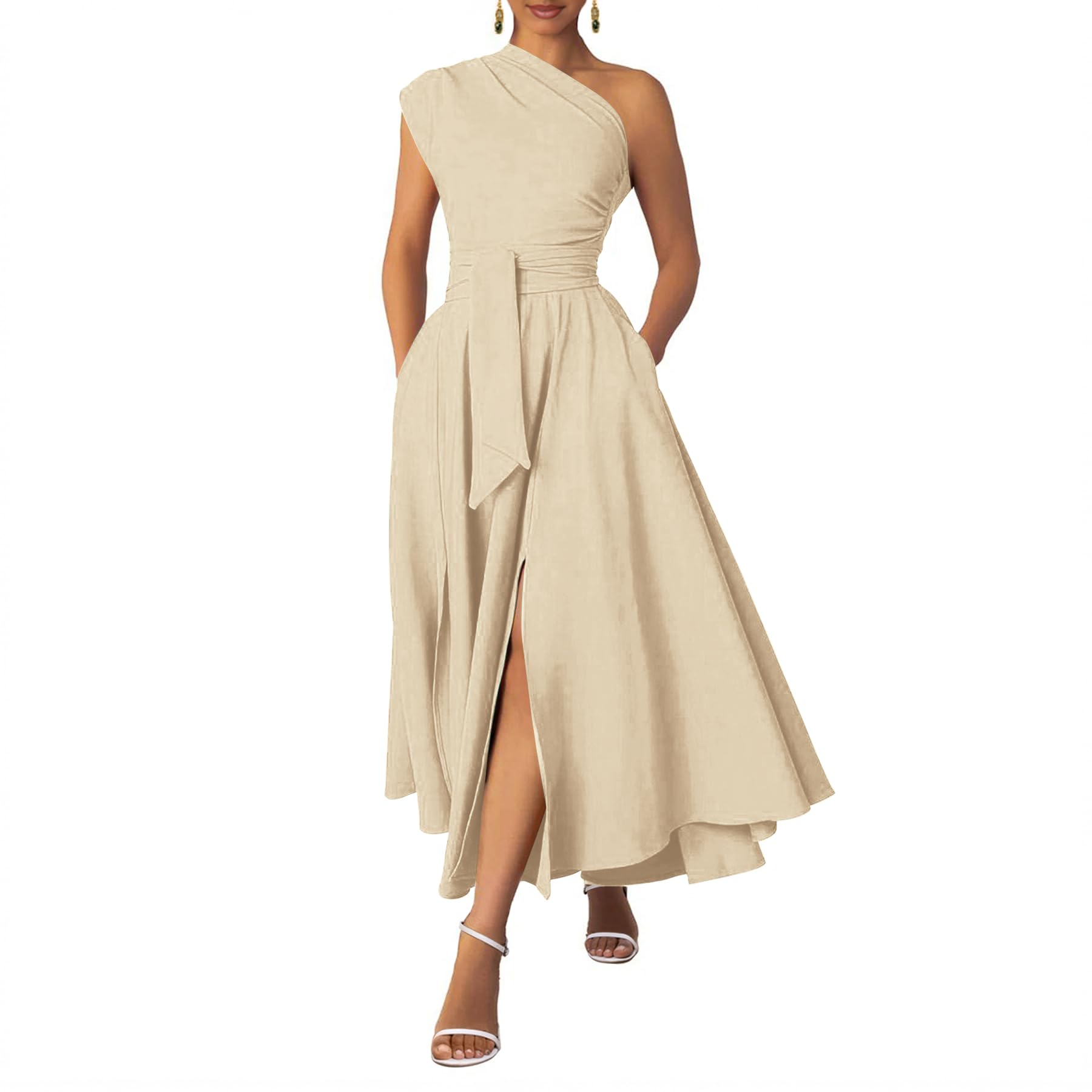 Ekaliy One Shoulder Belted Maxi Dress