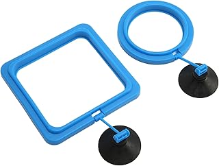 Tnfeeon Anel de alimentação de peixes, redondo para peixes de aquário flutuante, anel de alimentação de peixes redondo e quadrado, círculo flutuante de alimentador de alimentos com ventosa para aquário de peixes