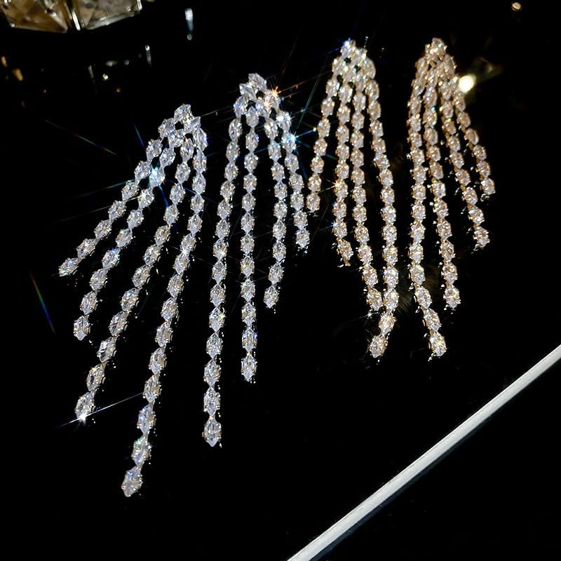 Rhinestone Earrings for Women, Slivery Handmade Crystal Earrings Threader Dangle Earrings Bridal Wedding Long Earring - Image 9