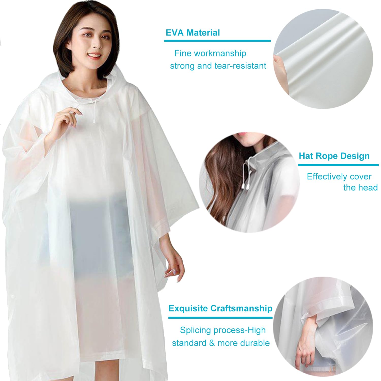 Keratobleem Poncho Antipioggia Riutilizzabile,Mantelli Impermeabile EVA con Cappuccio,Asciugatura Rapida Mantella Pioggia Donna & Uomo,per Trekking, Campeggio, Escursioni, Viaggi