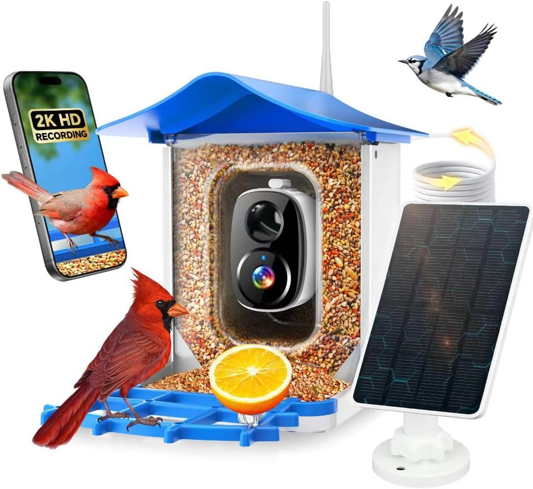 Solar-Powered Smart Bird Feeder with Camera, 3MP UHD Wireless Bird Watching Camera for Outdoors with AI Identify Birds Species, 2L Seed Capacity, and 2K Live Stream, Gift for Birds Lovers, Moms & Dads