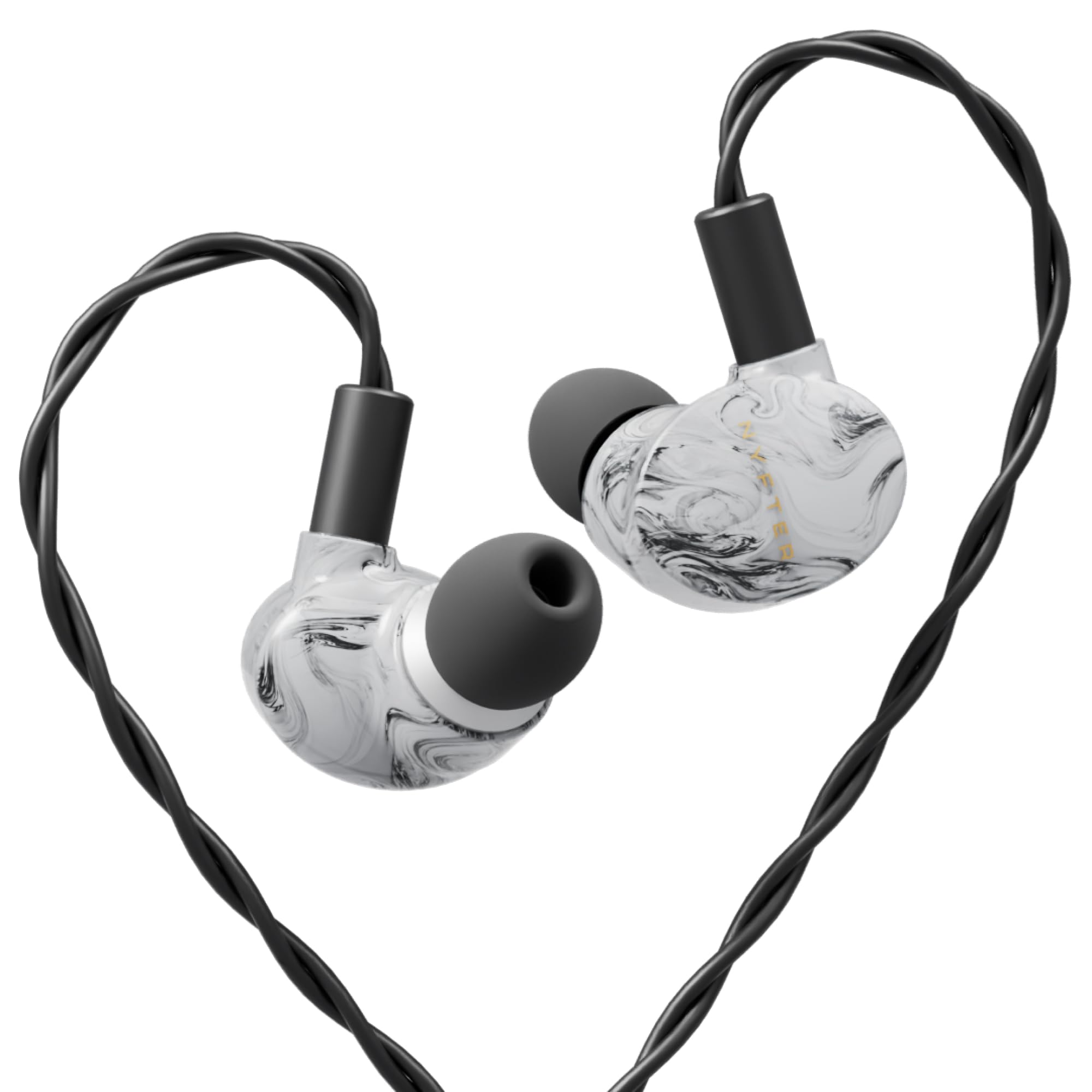 Nyfter - Mizu White Gaming IEM Hybride In-Ear-Monitore, HiFi Kopfhörer mit handgefertigter Harzschale mit einzigartigem Design - 2m Kabel - Soundprofil für Gaming & E-Sport (Extra Thick Cable)