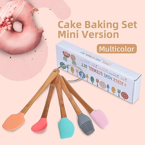 Miniatura 3 de Espátula de silicona de 5 piezas,Mini espátula de goma mango de madera,Juego de espátula de silicona resistente al calor, utensilios de cocina