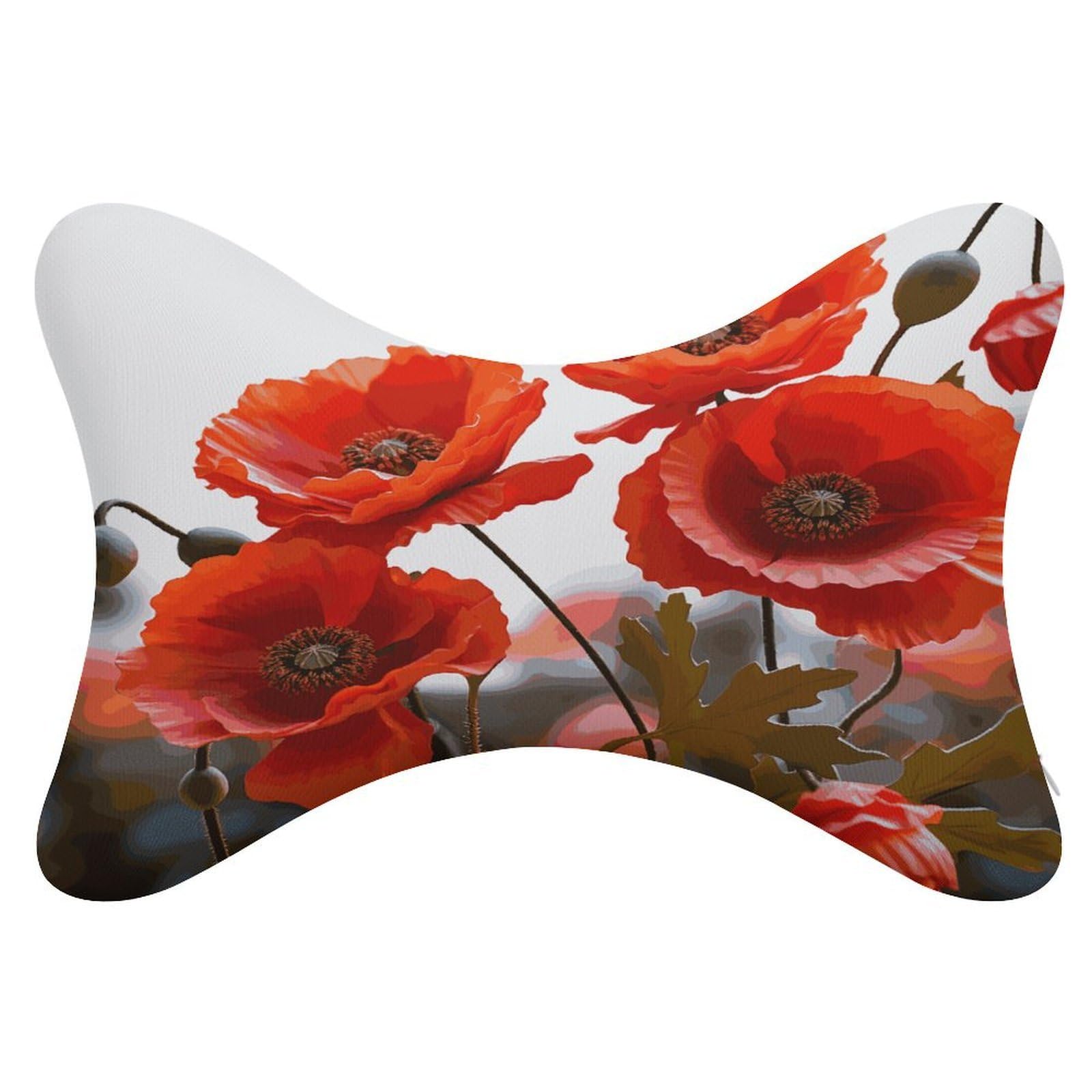 FekiLoot Poppy Flowers Vivid Petals Car Headrest Set of 2,Softness Memory Foam Car Neck Pillow with Breathable Removable Cover Car Neck Support Pillow Ergonomic for Driving, Office