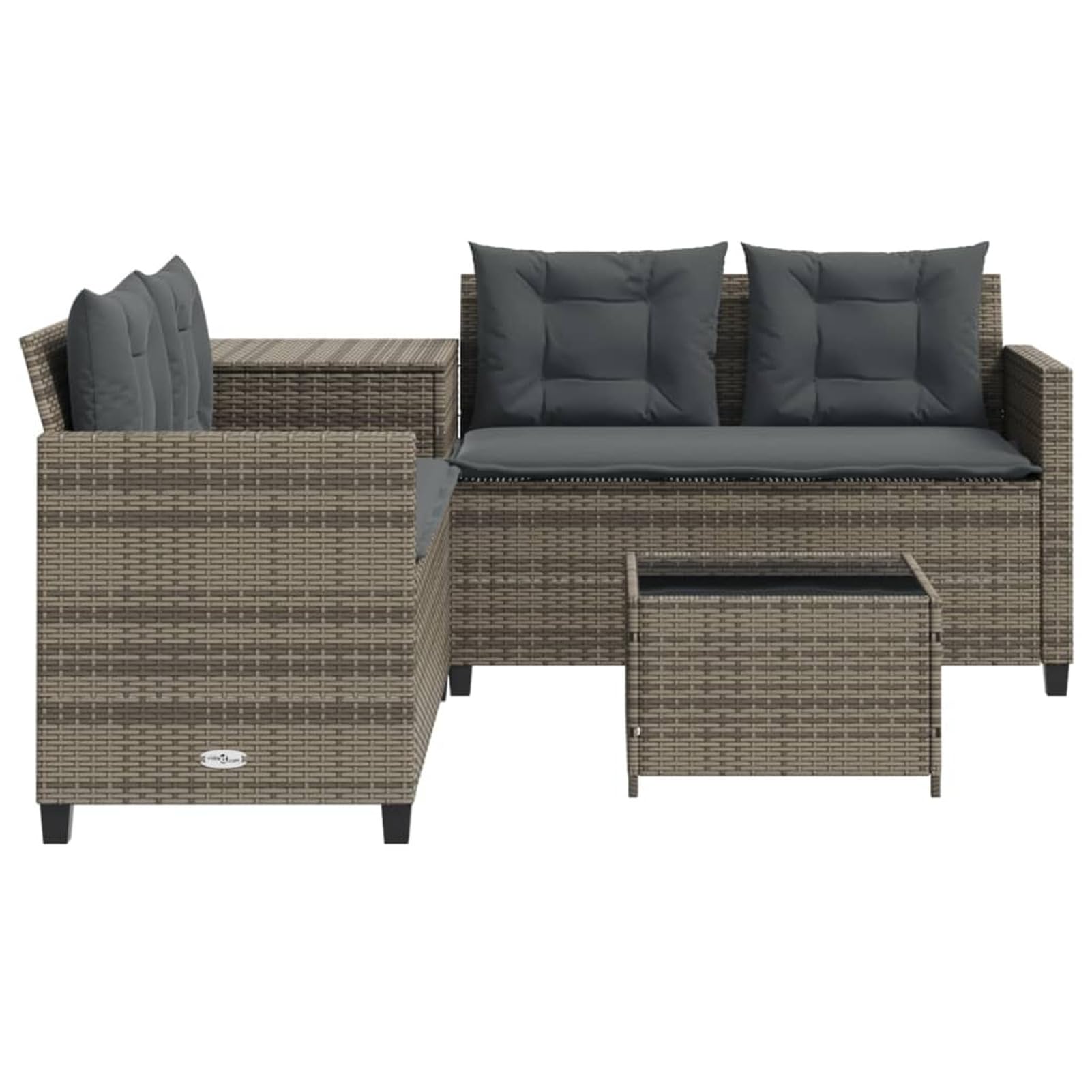 IKAYAA Conjunto Jardín de Ratán, Sofá de Esquina, Sofa Exterior, Conjunto Terraza en Acero y Resistente a la Intemperie, Muebles Jardín Exterior, 1 Sofá de Jardín, 1 Mesa, 1 Caja, Gris-2