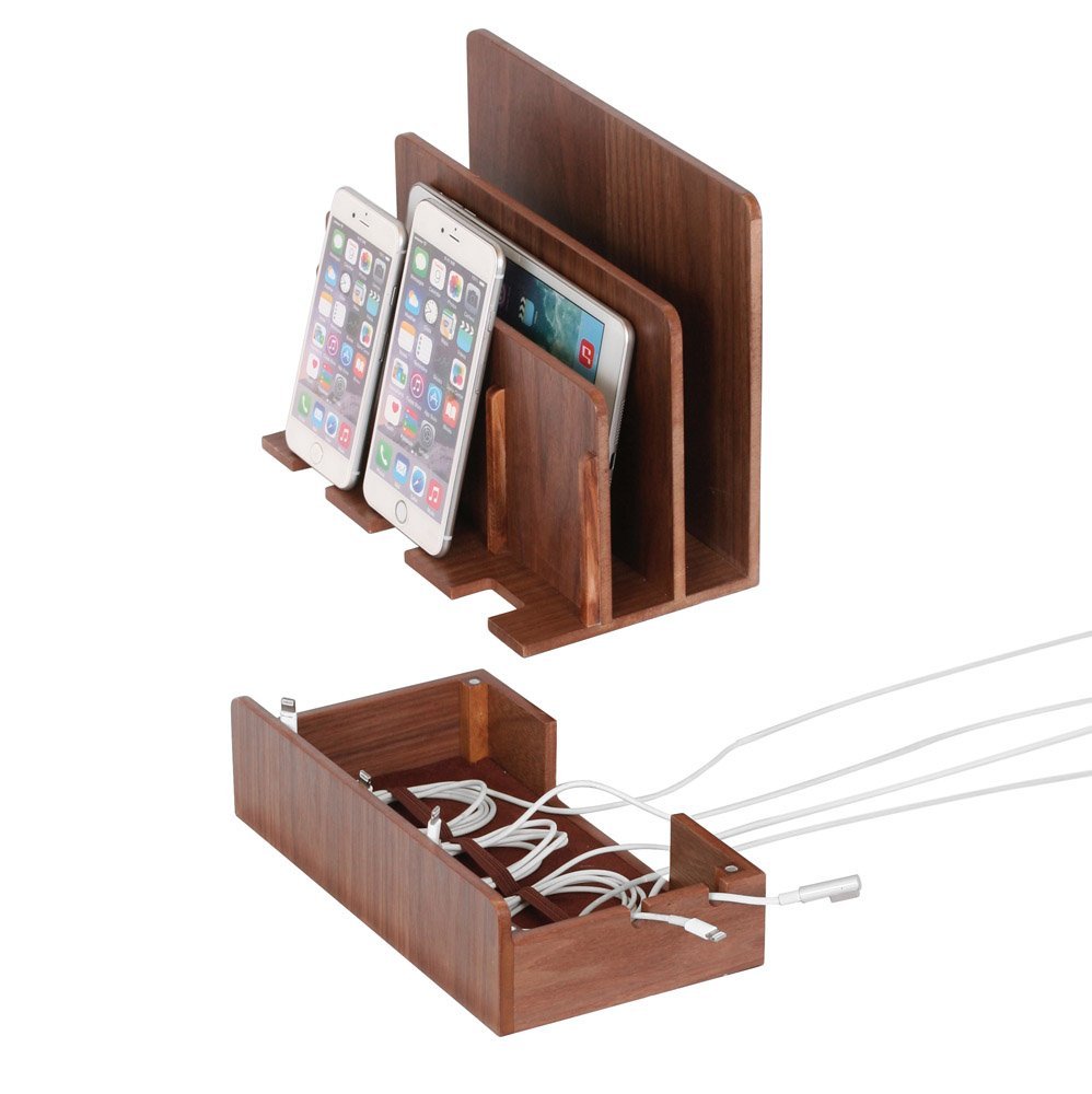 G.U.S. The Original Multi Charging Station | Home Office Desktop Charging Station for Multiple Devices | for Laptops, Tablets, Smart Phone | Phone Holder, Station Dock & Organizer - Walnut