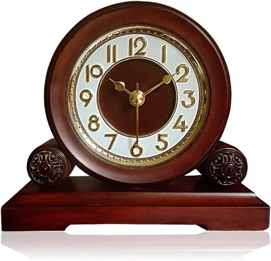 Mantel Clock, Silent Decorative Wood Mantle Clock Battery Operated, Wooden Design for Living Room, Fireplace, Office, Kitchen, Desk, Shelf & Home,